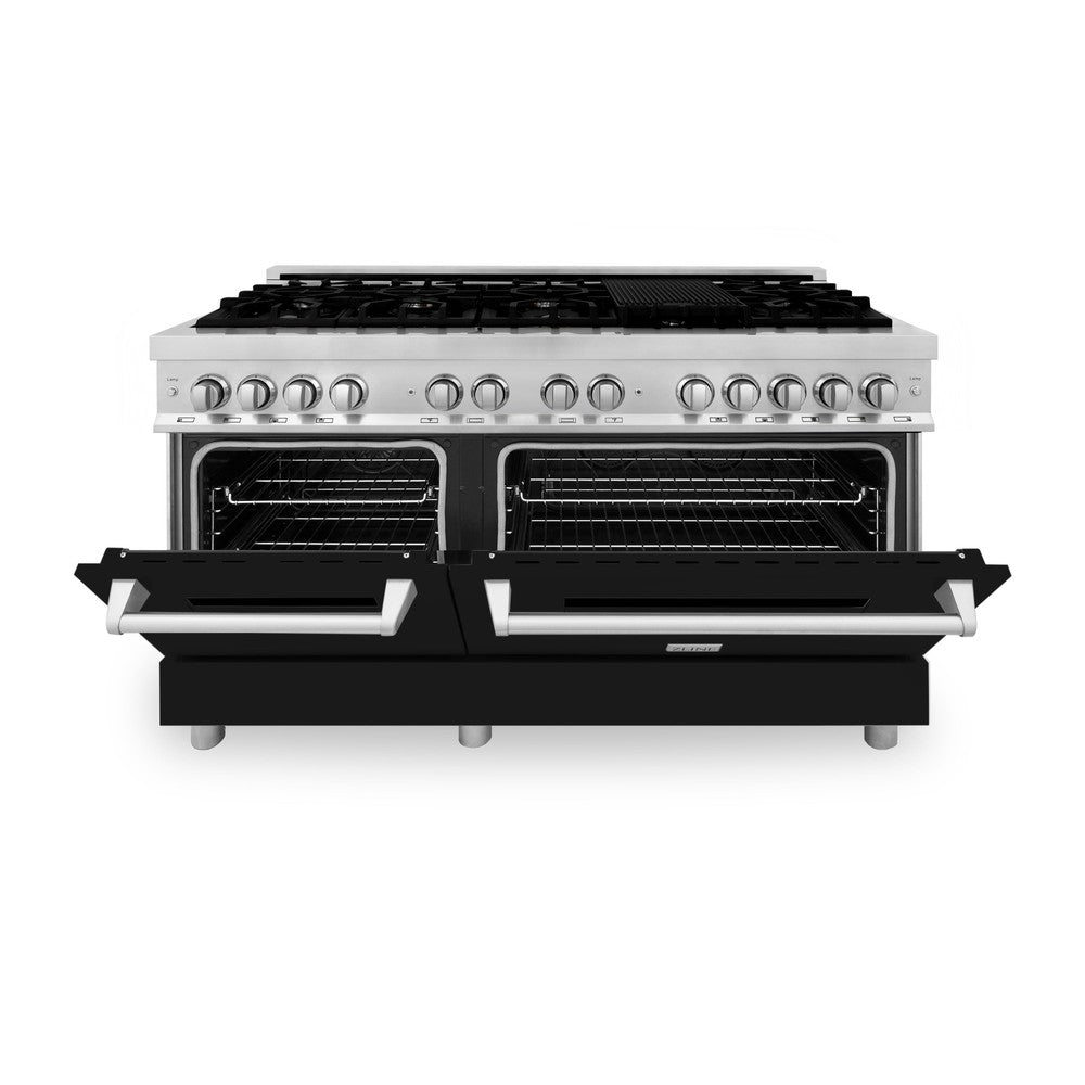 ZLINE Legacy 60-inch range in stainless steel with black matte door RA-BLM-60, front view