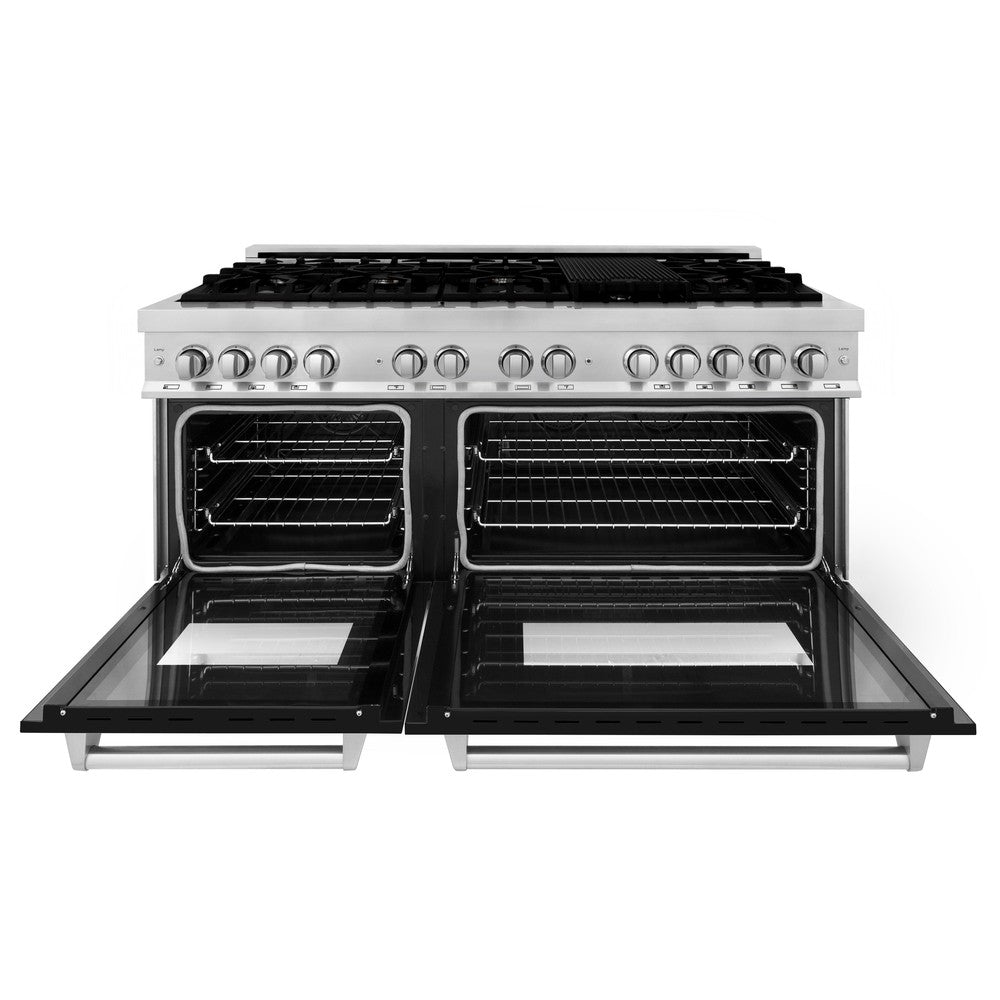ZLINE Legacy 60-inch range in stainless steel with black matte door RA-BLM-60, front view