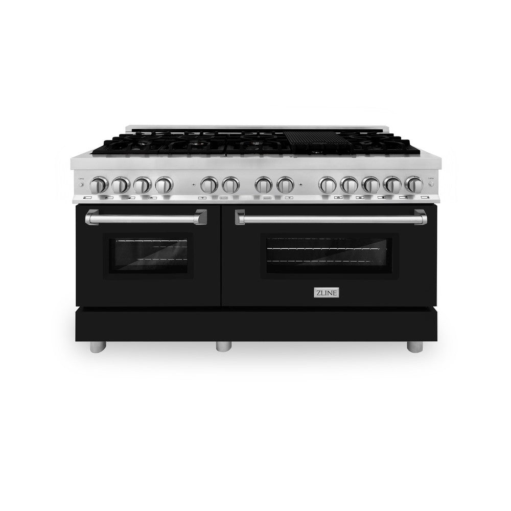 ZLINE Legacy 60-inch range in stainless steel with black matte door RA-BLM-60, front view