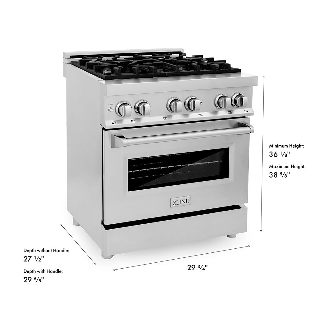 ZLINE Legacy 30-inch dual fuel range RA30 dimension diagram