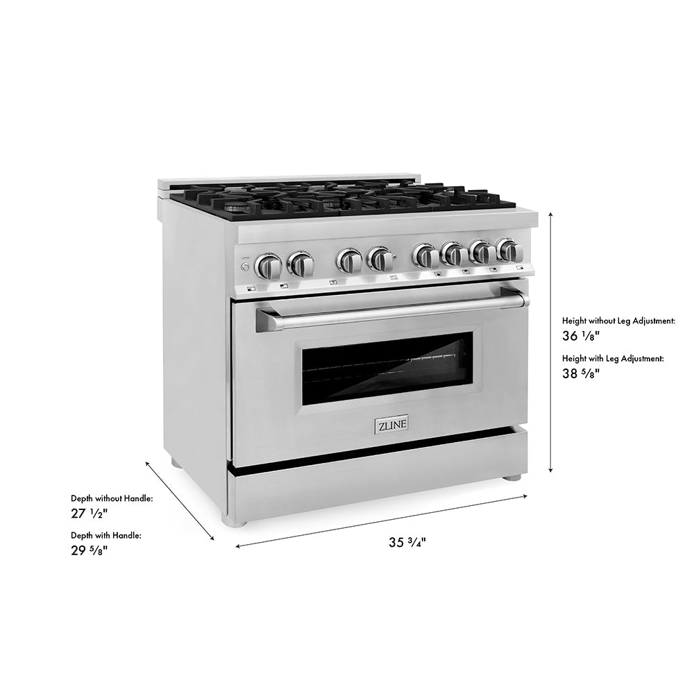ZLINE Legacy 36-inch dual fuel range RA36 dimension diagram