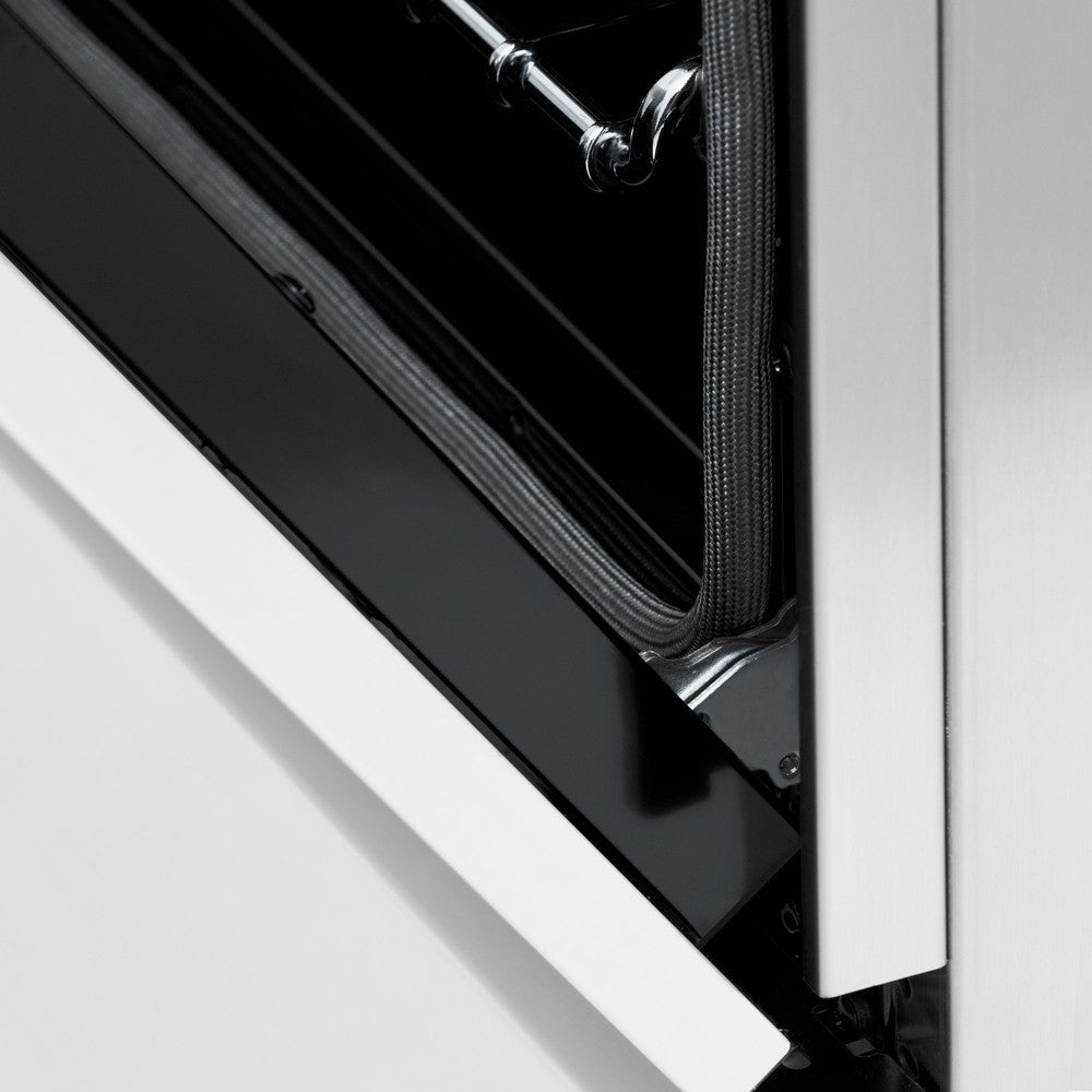 ZLINE Autograph Edition Legacy 60-inch range in stainless steel with white matte door and champagne bronze accents RAZ-WM-60-CB, detail