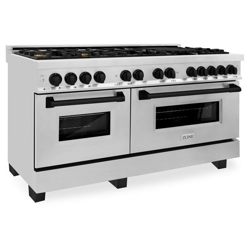 ZLINE Autograph Edition Legacy 60-inch range in stainless steel and matte black accents RAZ-60-MB