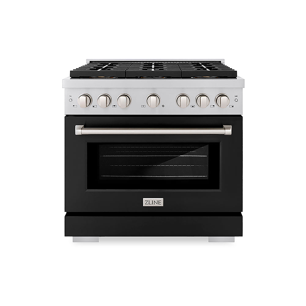 ZLINE Paramount 36-inch range in black matte PSDR-BLM-36, front view