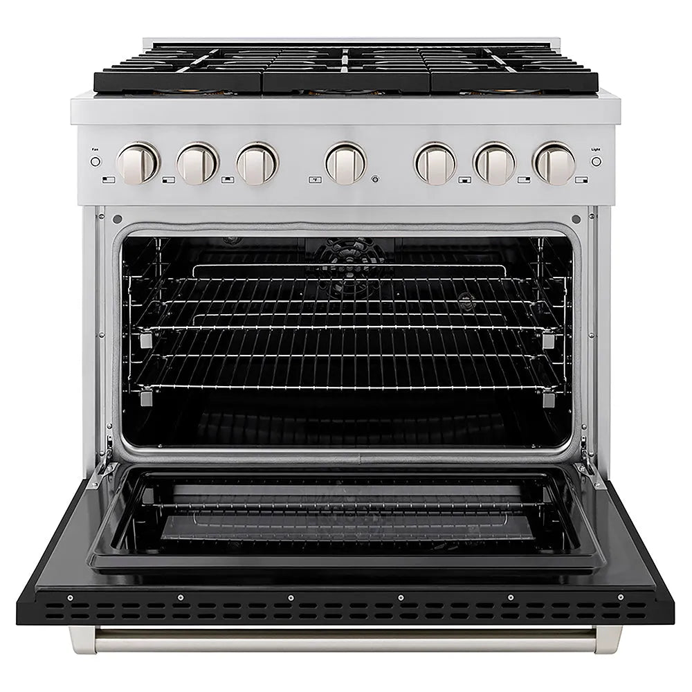 ZLINE Paramount 36-inch range in black matte PSDR-BLM-36, front view