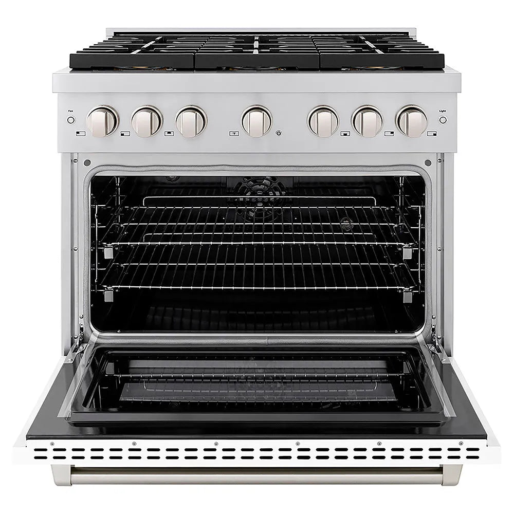 ZLINE Paramount 36-inch range in white matte PSDR-WM-36, front view