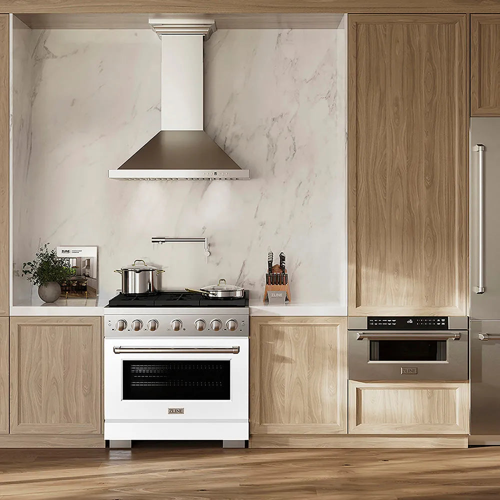 ZLINE Paramount 36-inch range in white matte PSDR-WM-36, front view