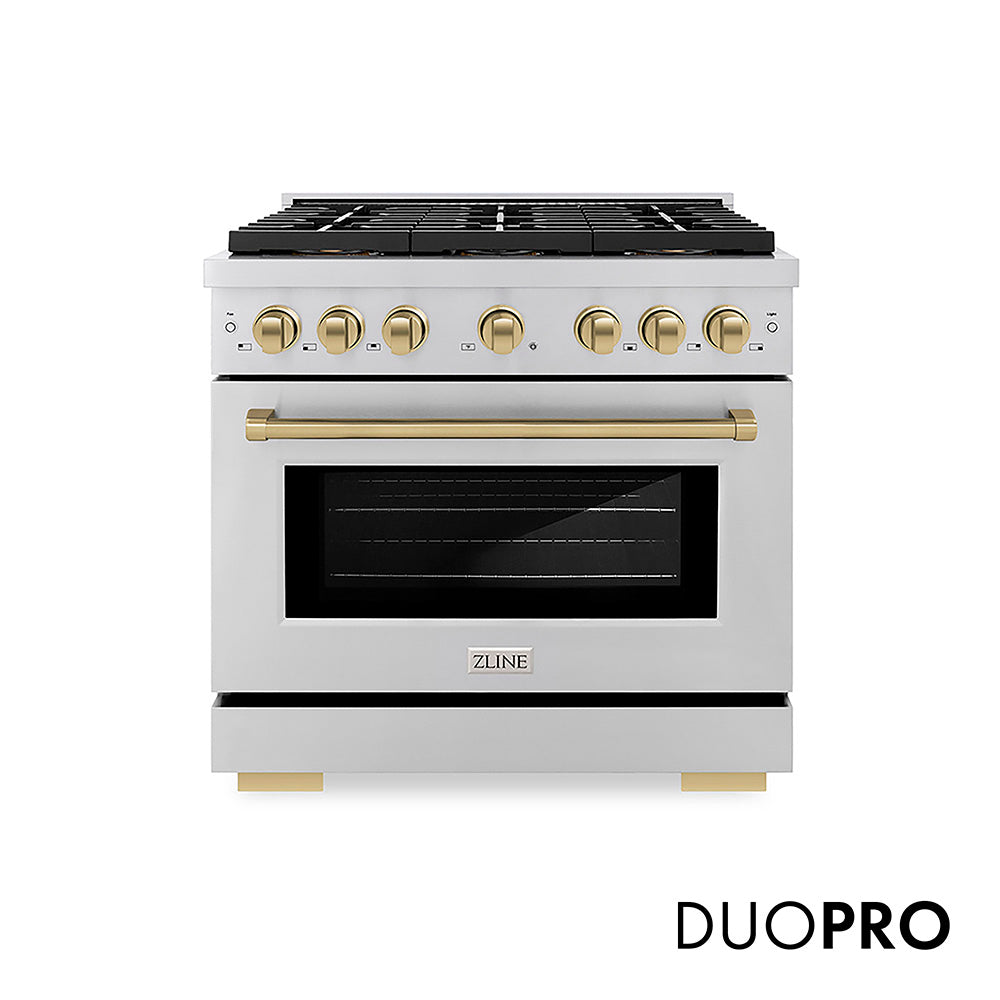 ZLINE Autograph Edition Paramount 36-inch range in stainless steel and champagne bronze accents PSDRZ-36-CB