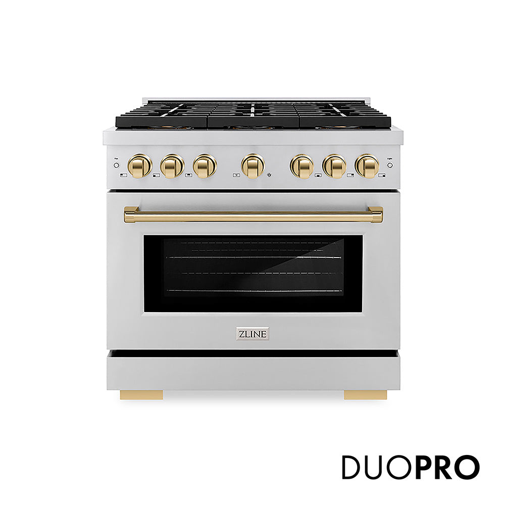 ZLINE Autograph Edition Paramount 36-inch range in stainless steel and polished gold accents PSDRZ-36-G