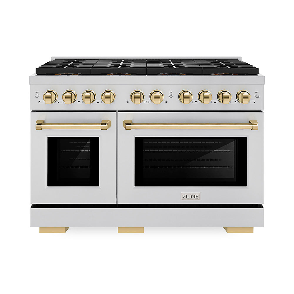 ZLINE Autograph Edition Paramount 48-inch range in stainless steel and polished gold accents PSDRZ-48-G, front view