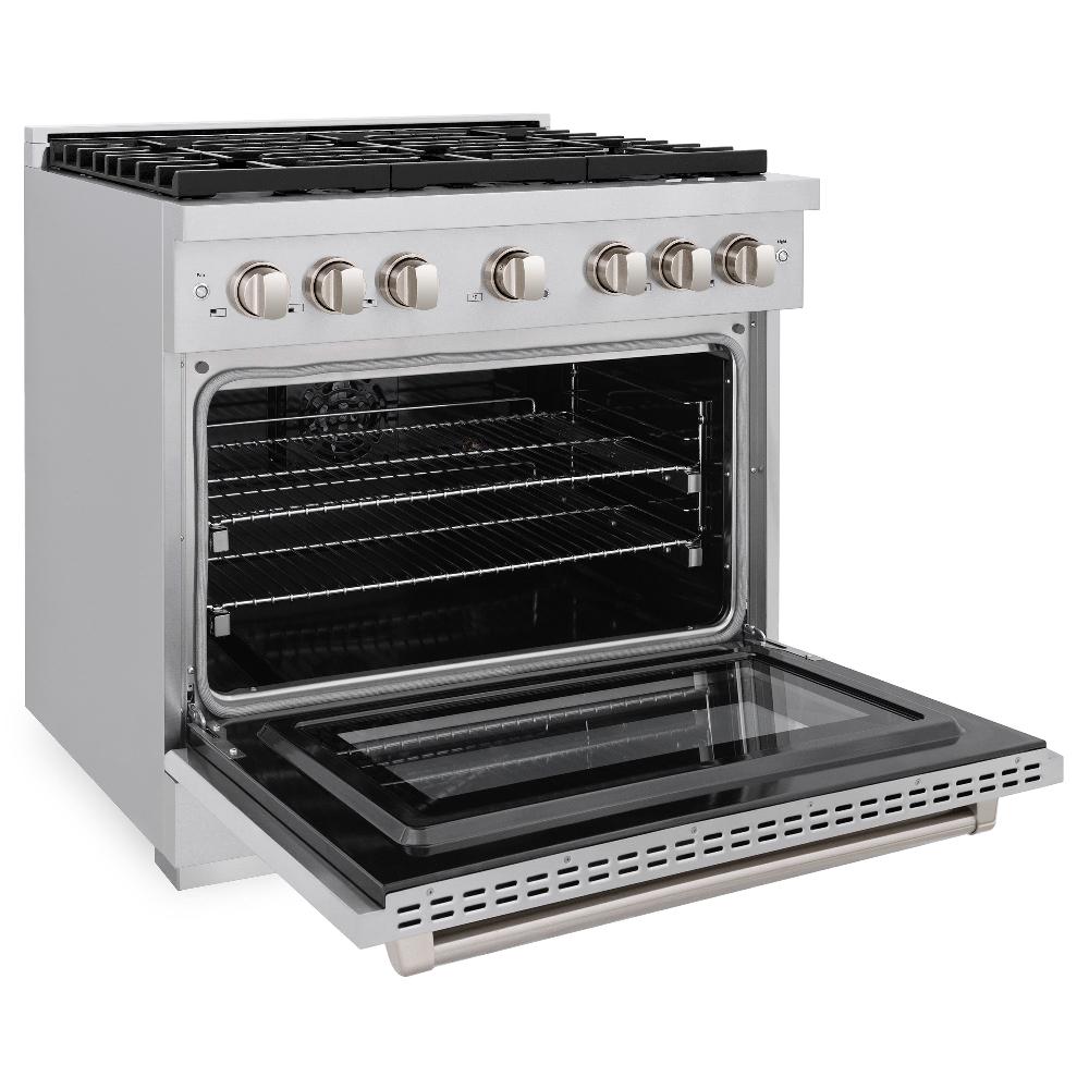 ZLINE Paramount 36-inch range in stainless steel SDR-BR-36, door open