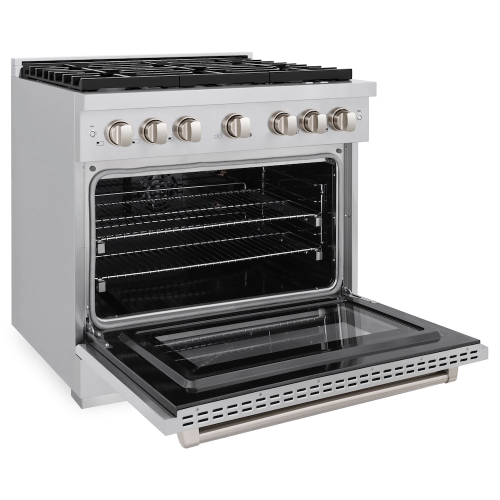 ZLINE Paramount 36-inch range in stainless steel SGR-BR-36, door open