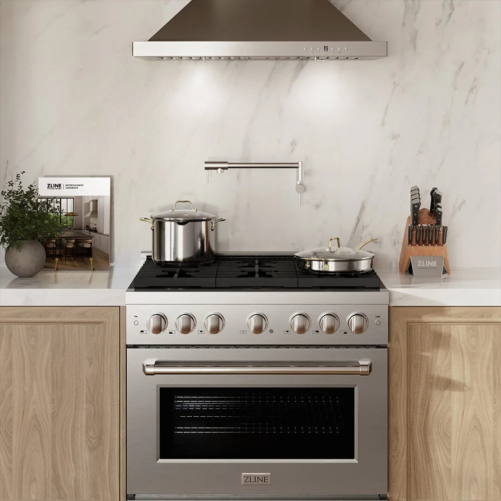 ZLINE 36-inch kitchen package 4KP-SGRRH36-MWDWV installed in a kitchen