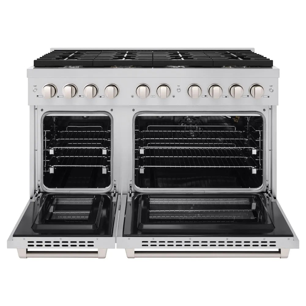 ZLINE Paramount 48-inch gas range SGR48 with both oven doors open