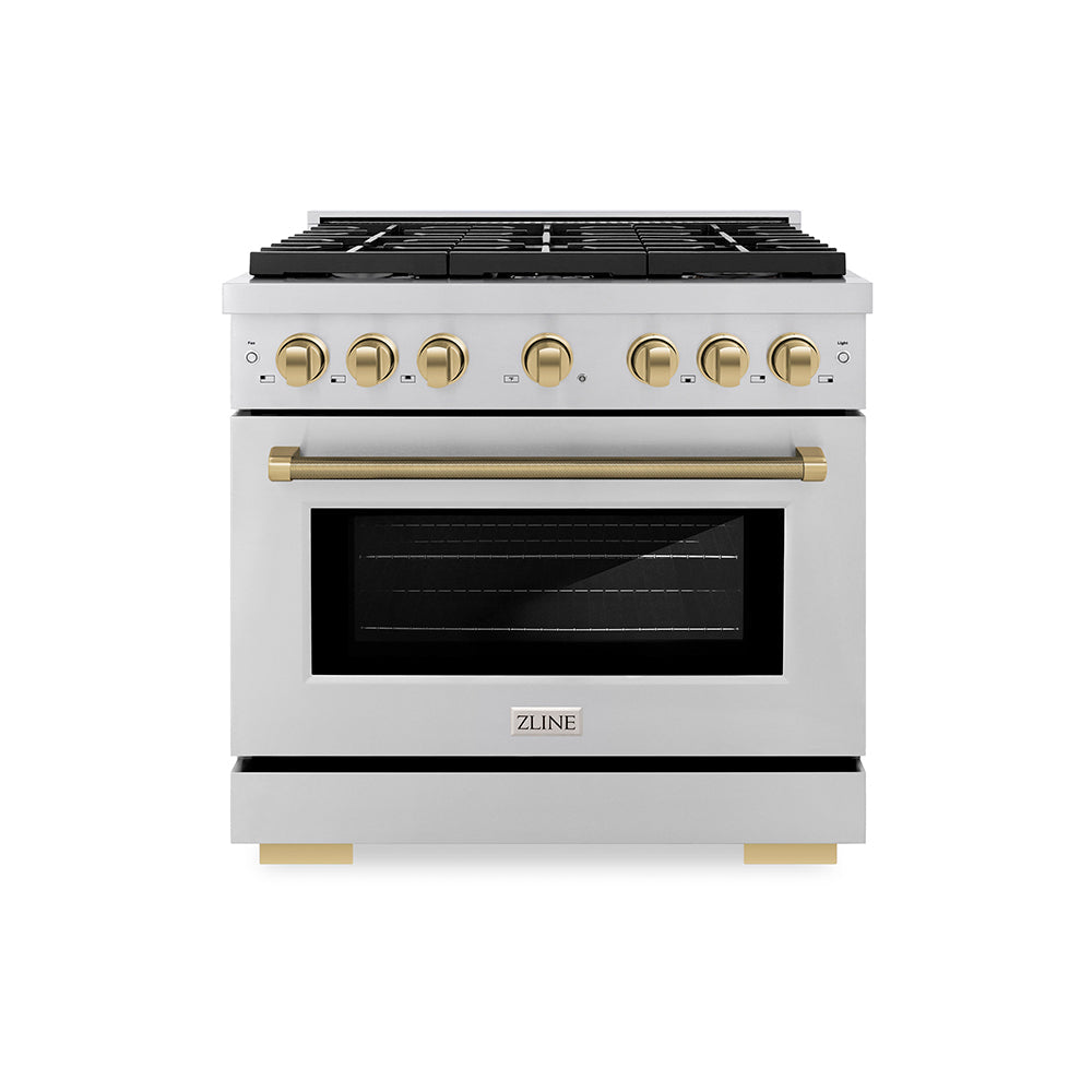 ZLINE Autograph Edition Paramount 36-inch range in stainless steel and champagne bronze accents SGRZ-36-KCB