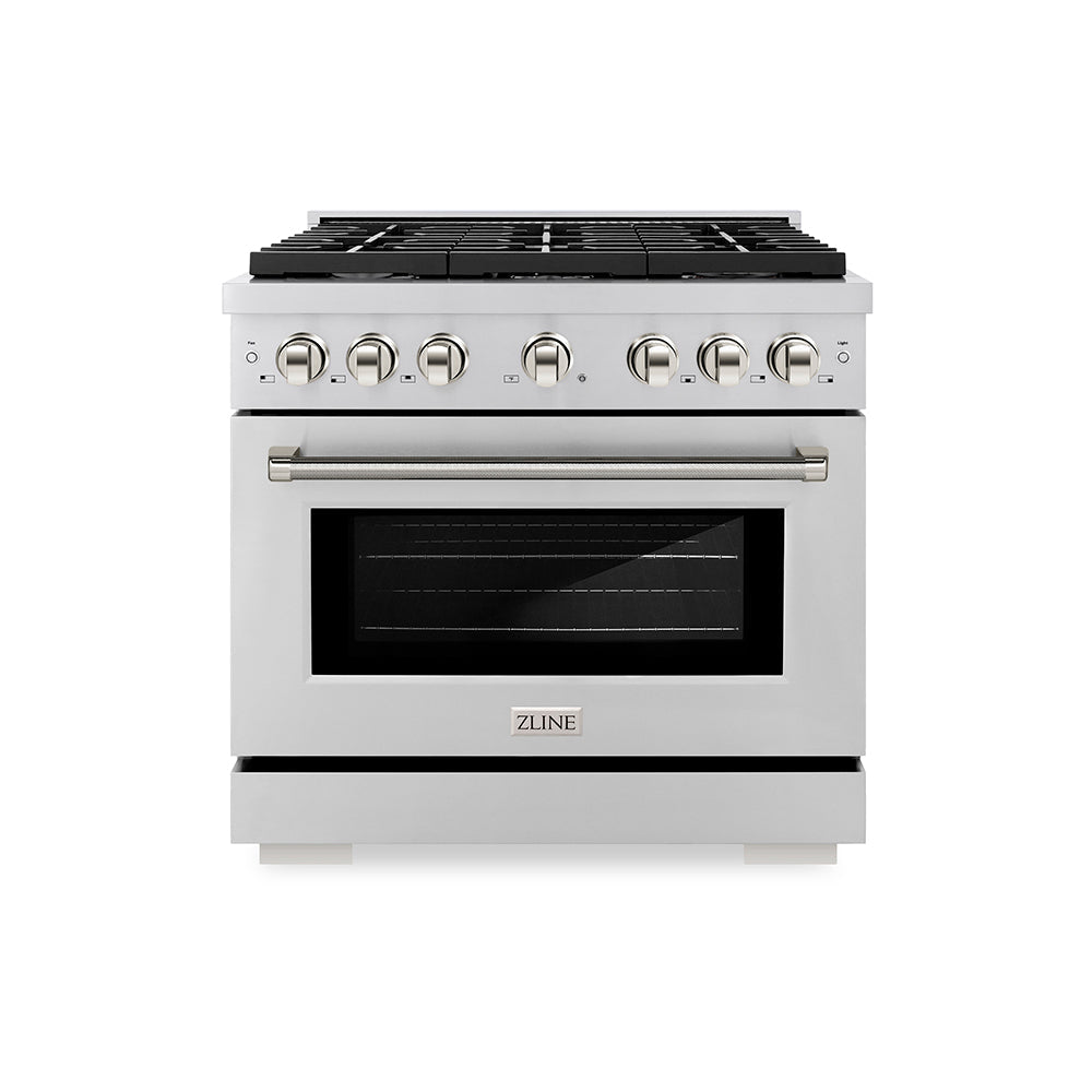 ZLINE Autograph Edition Paramount 36-inch range in stainless steel and polished nickel accents SGRZ-36-KPN