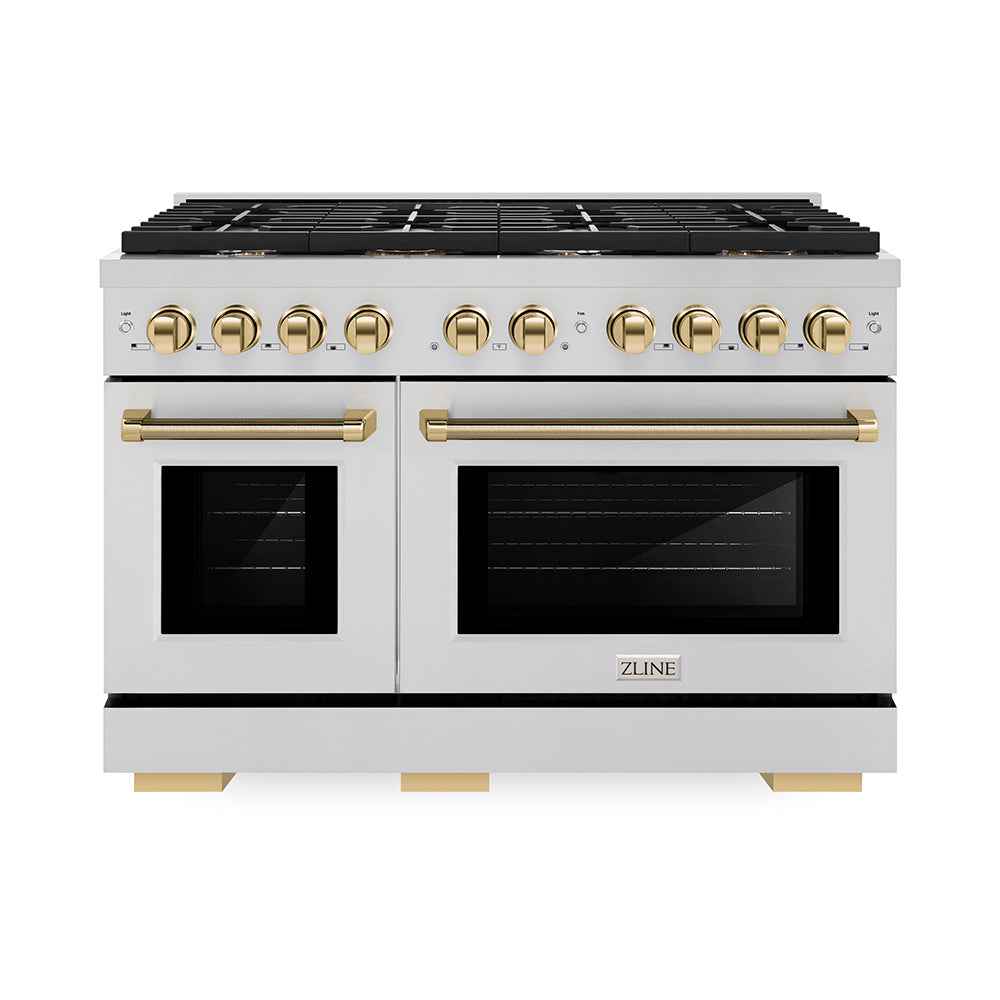 ZLINE Autograph Edition Paramount 48-inch range in stainless steel and polished gold accents SGRZ-48-KG