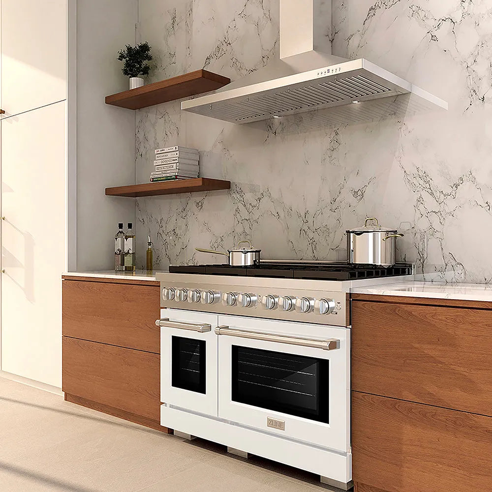 ZLINE Paramount 48-inch range in white matte PSGR-WM-48, from above