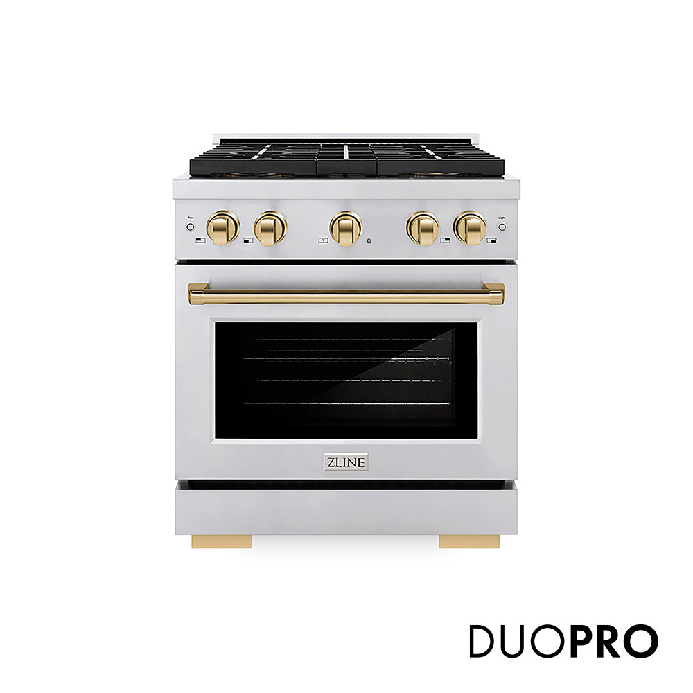 ZLINE Autograph Edition Paramount 30-inch range in stainless steel and polished gold accents PSGRZ-30-G