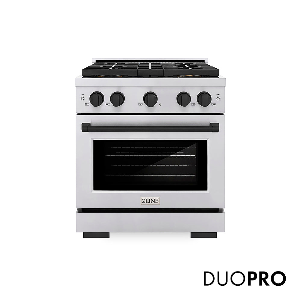 ZLINE Autograph Edition Paramount 30-inch range in stainless steel and matte black accents PSGRZ-30-MB