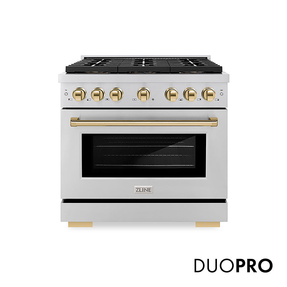 ZLINE Autograph Edition Paramount 36-inch range in stainless steel and polished gold accents PSGRZ-36-G