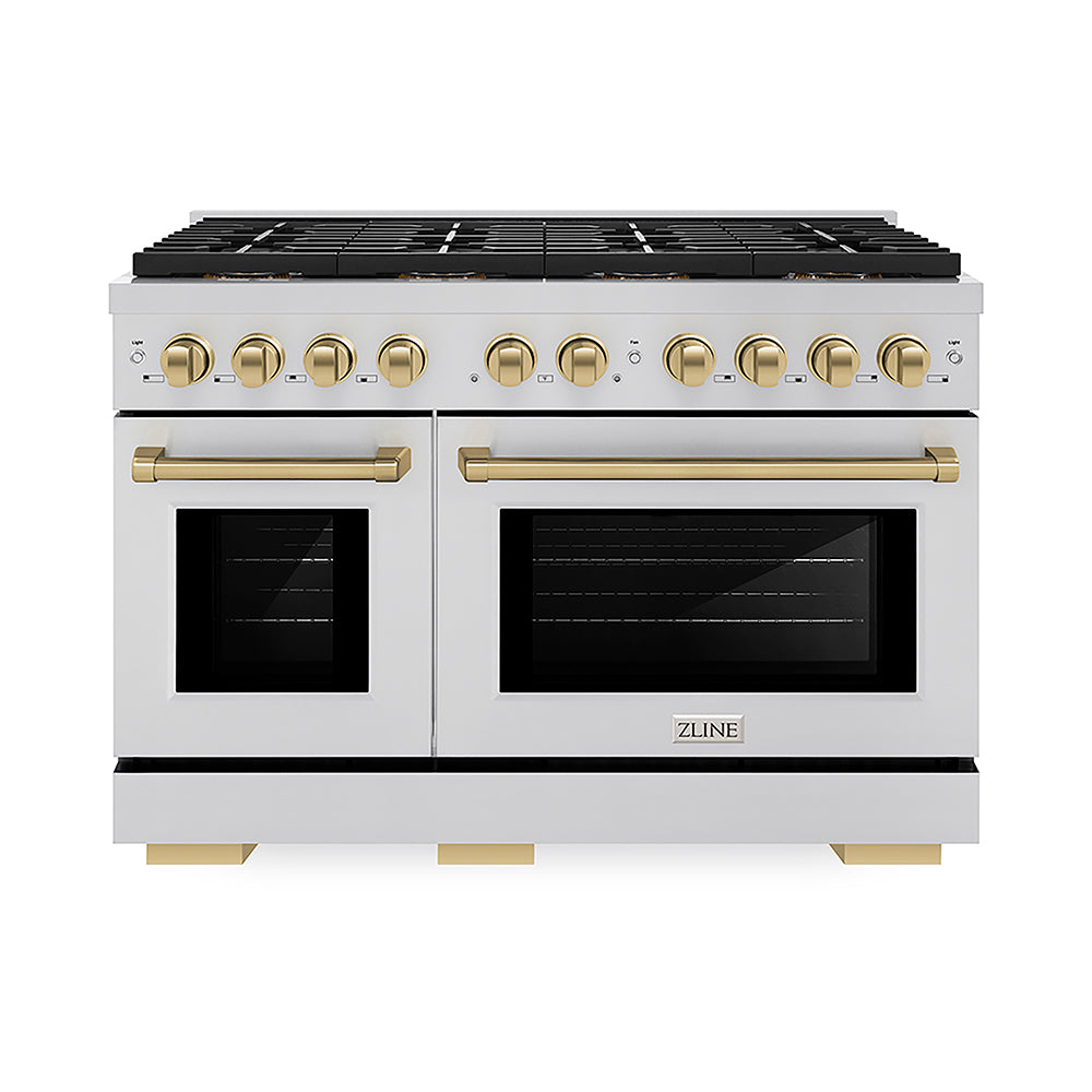 ZLINE Autograph Edition Paramount 48-inch range in stainless steel and champagne bronze accents PSGRZ-48-CB, front view