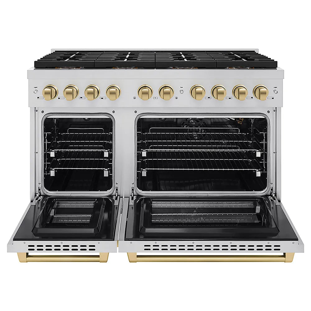 ZLINE Autograph Edition Paramount 48-inch range in stainless steel and champagne bronze accents PSGRZ-48-CB, front view