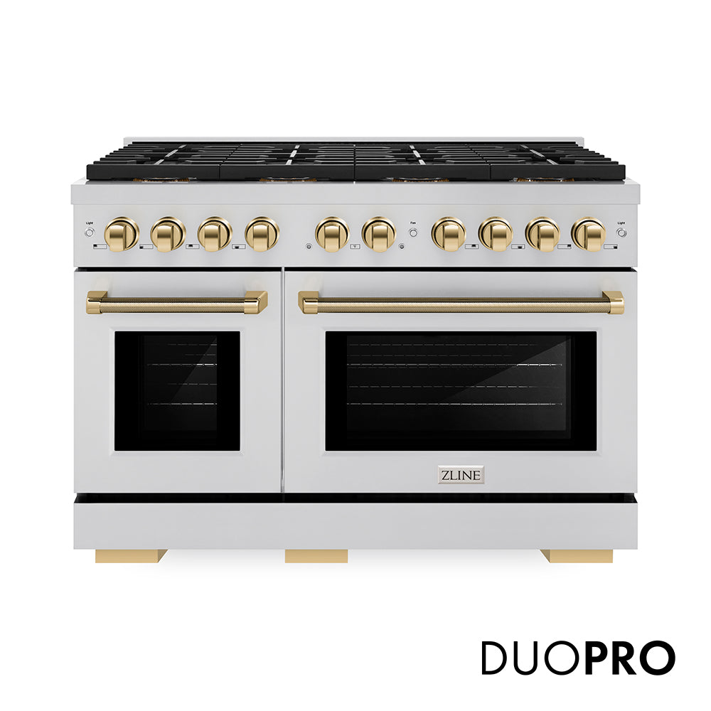 ZLINE Autograph Edition Paramount 48-inch range in stainless steel and polished gold accents PSGRZ-48-KG