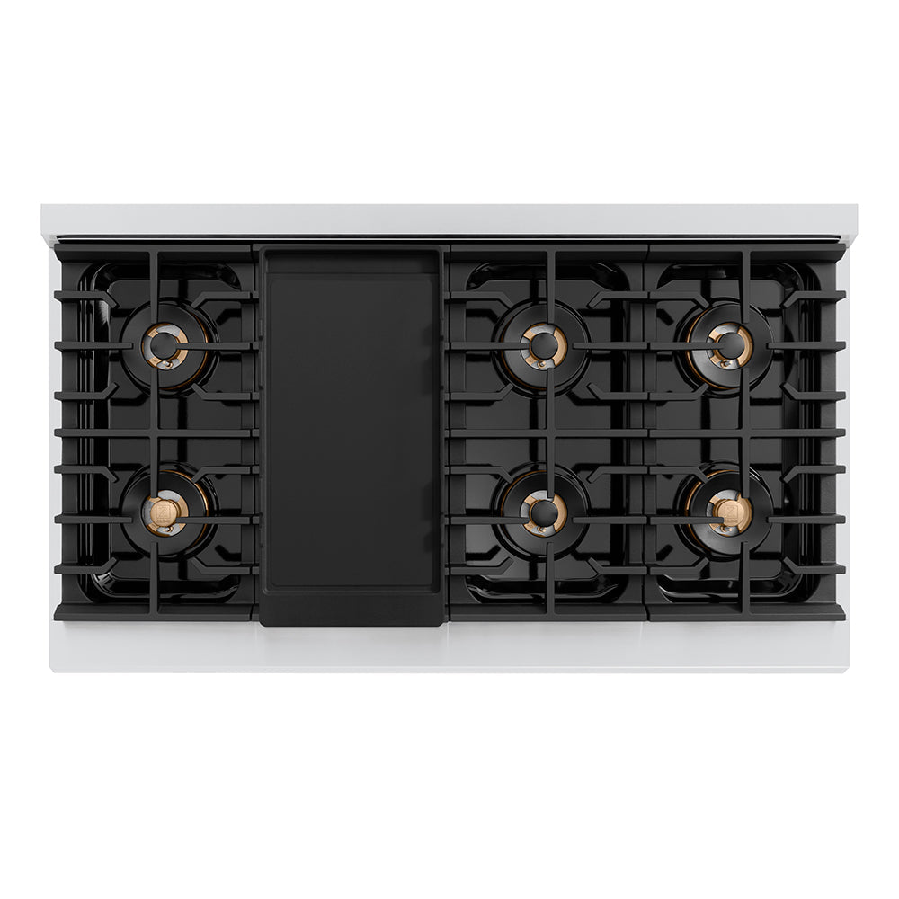 ZLINE Autograph Edition Paramount 48-inch range in stainless steel and polished gold accents PSGRZ-48-KG, from above