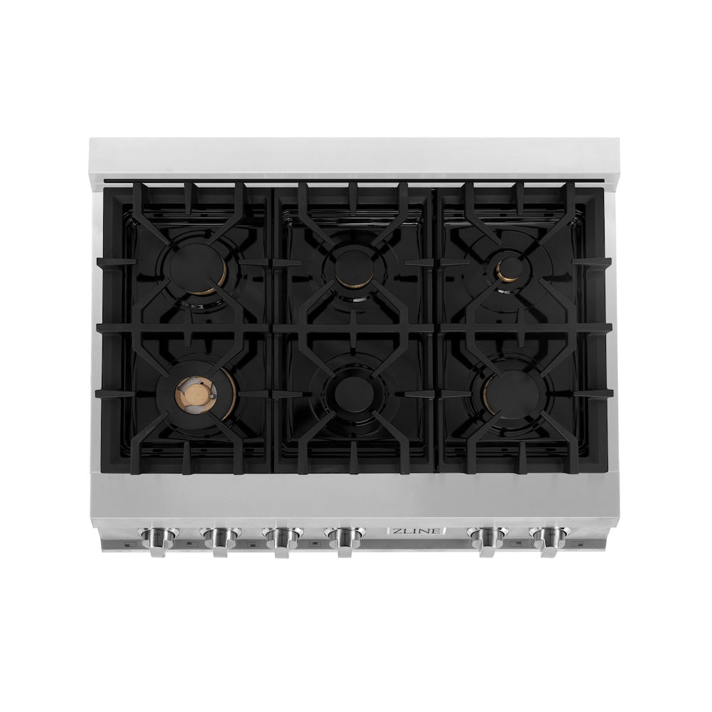 ZLINE Legacy 36-inch rangetop in stainless steel RT-BR-36, from above