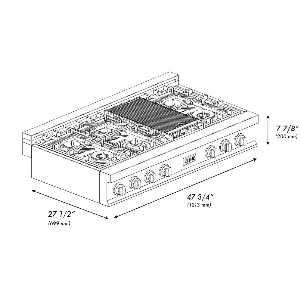 ZLINE Legacy 48-inch rangetop in stainless steel RT-BR-GR-48, from above