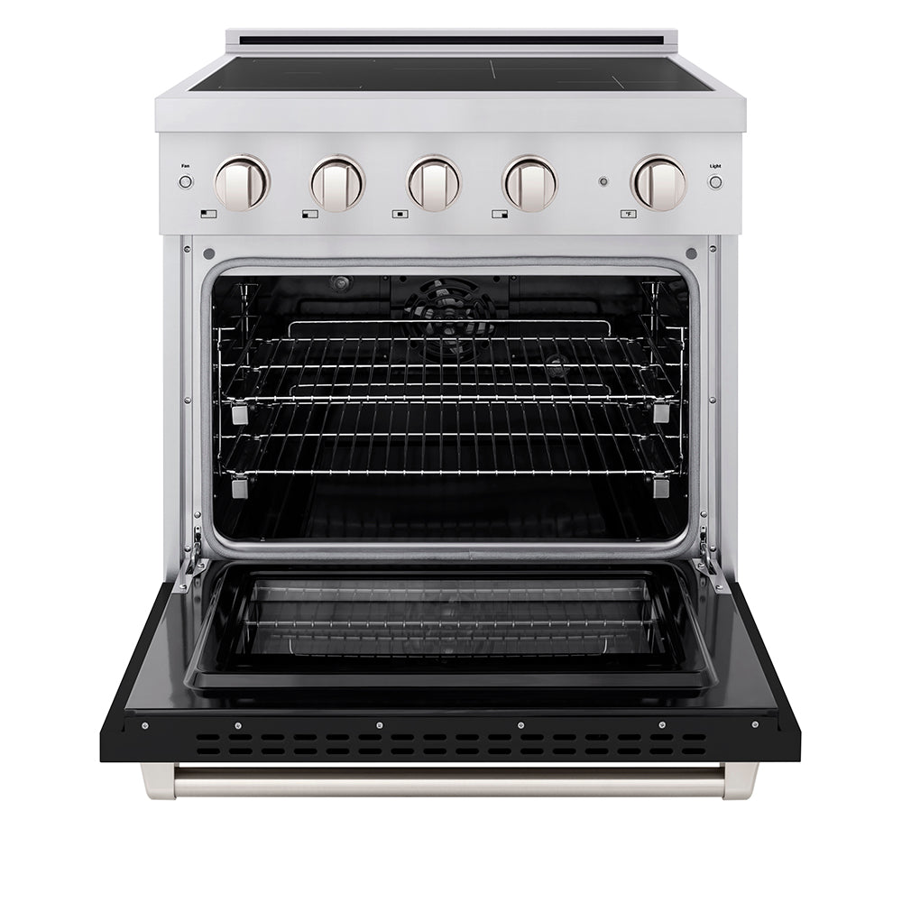 ZLINE Paramount 30-inch range in stainless steel with black matte door SINR-BLM-30, front view