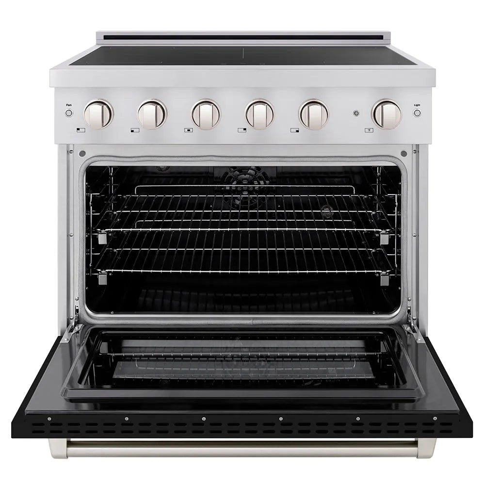 ZLINE Paramount 36-inch range in stainless steel with black matte door SINR-BLM-36, front view