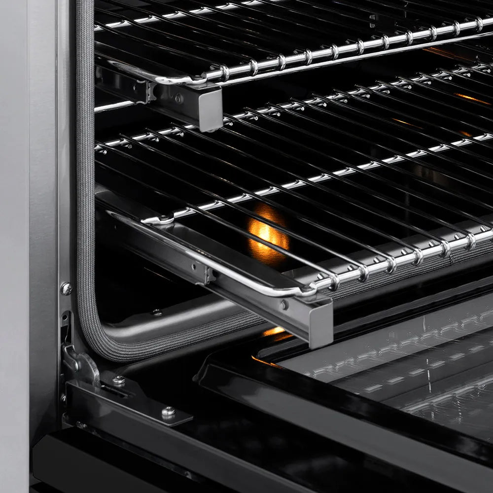 ZLINE Paramount 36-inch range in stainless steel with black matte door SINR-BLM-36, detail