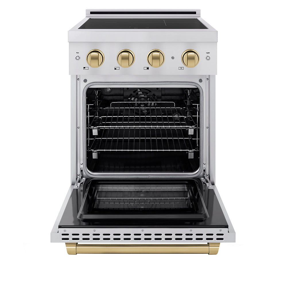 ZLINE Autograph Edition Paramount 24-inch range in stainless steel and champagne bronze accents SINRZ-24-CB, front view