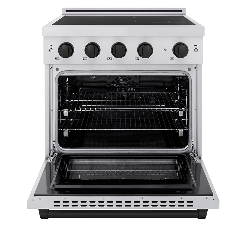 ZLINE Autograph Edition Paramount 30-inch range in stainless steel and matte black accents SINRZ-30-MB, front view
