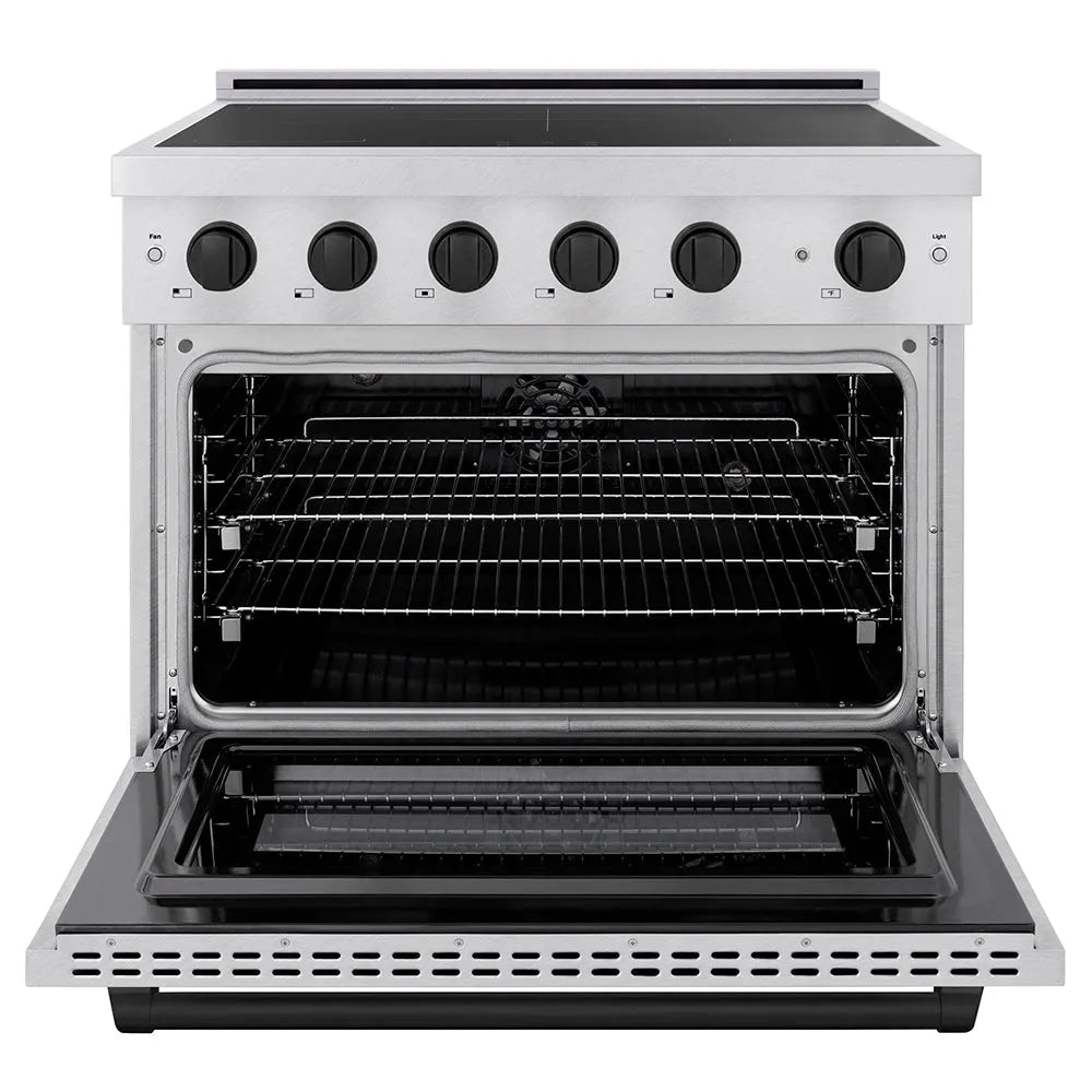 ZLINE Autograph Edition Paramount 36-inch range in stainless steel and matte black accents SINRZ-36-MB, front view