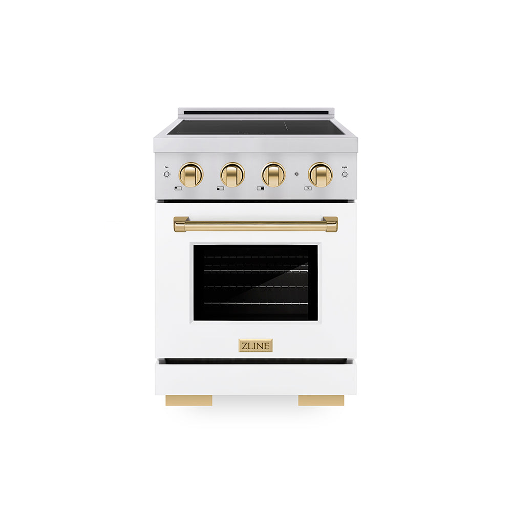 ZLINE Autograph Edition Paramount 24-inch range in stainless steel with white matte door and polished gold accents SINRZ-WM-24-G