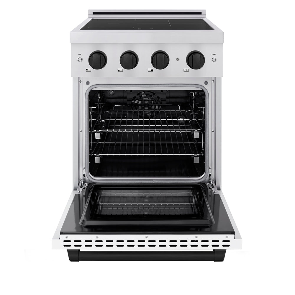 ZLINE Autograph Edition Paramount 24-inch range in stainless steel with white matte door and matte black accents SINRZ-WM-24-MB, front view
