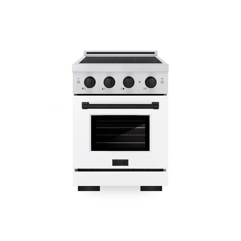 ZLINE Autograph Edition Paramount 24-inch range in stainless steel with white matte door and matte black accents SINRZ-WM-24-MB