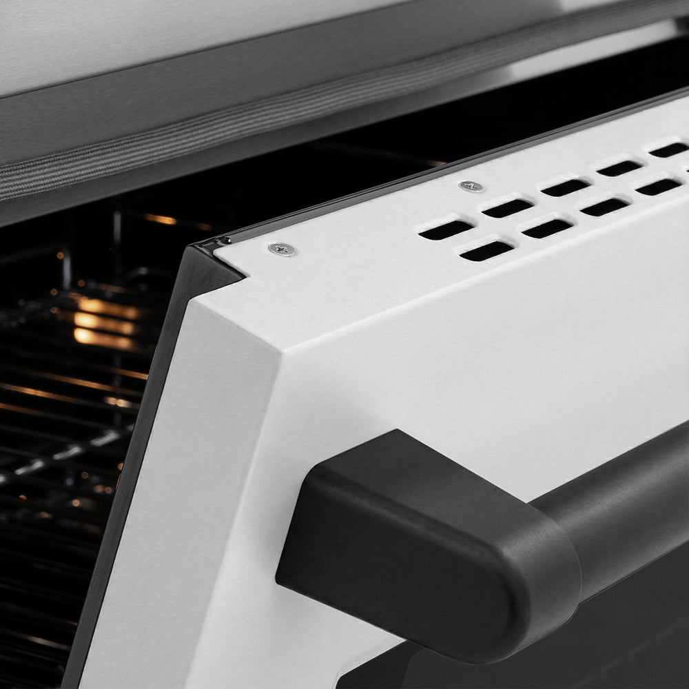 ZLINE Autograph Edition Paramount 30-inch range in stainless steel with white matte door and matte black accents SINRZ-WM-30-MB, detail