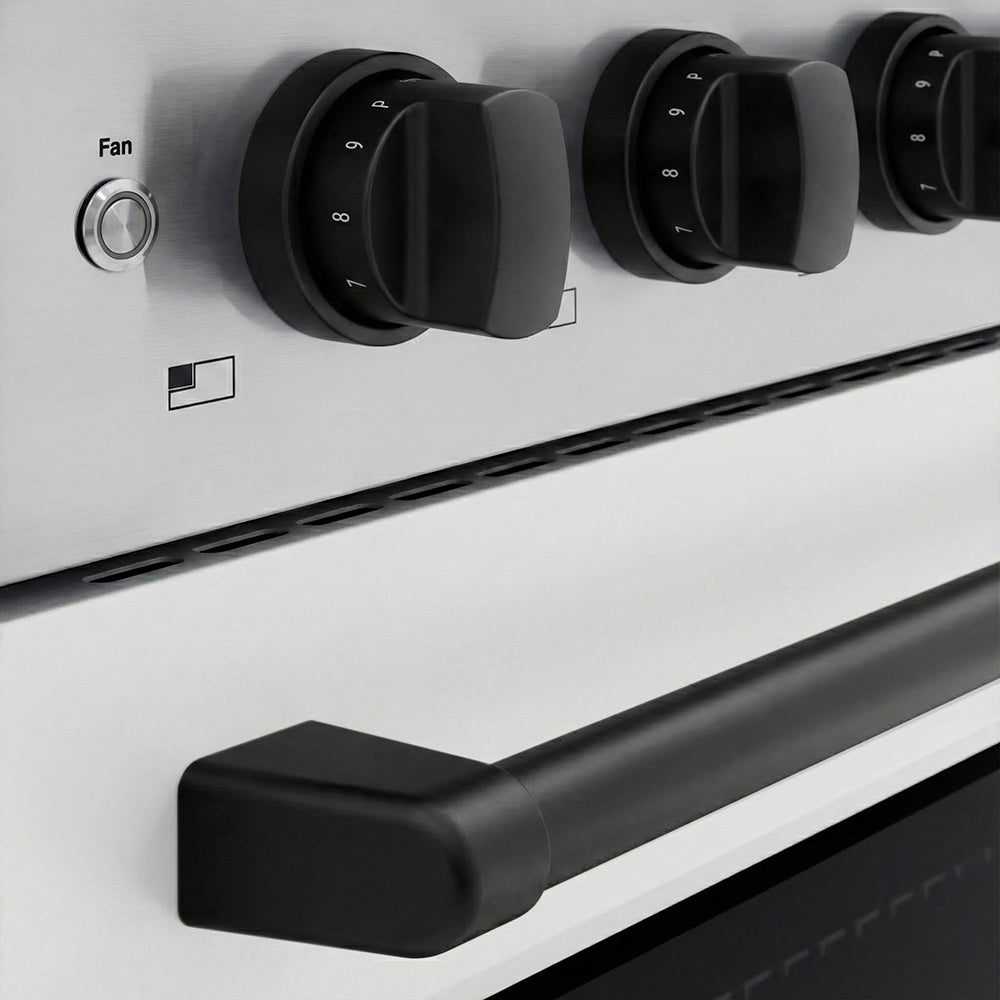 ZLINE Autograph Edition Paramount 30-inch range in stainless steel with white matte door and matte black accents SINRZ-WM-30-MB, detail