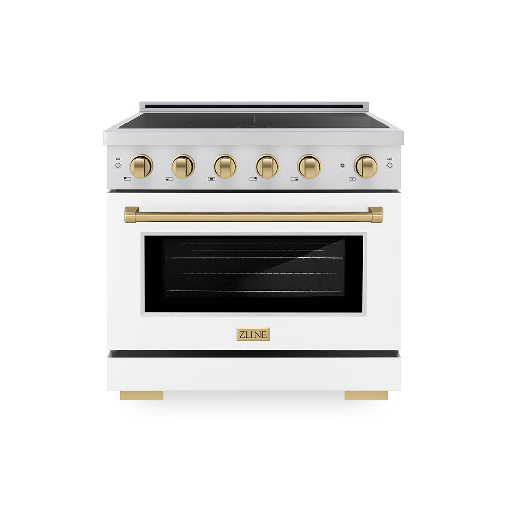 ZLINE Autograph Edition Paramount 36-inch range in stainless steel with white matte door and champagne bronze accents SINRZ-WM-36-CB