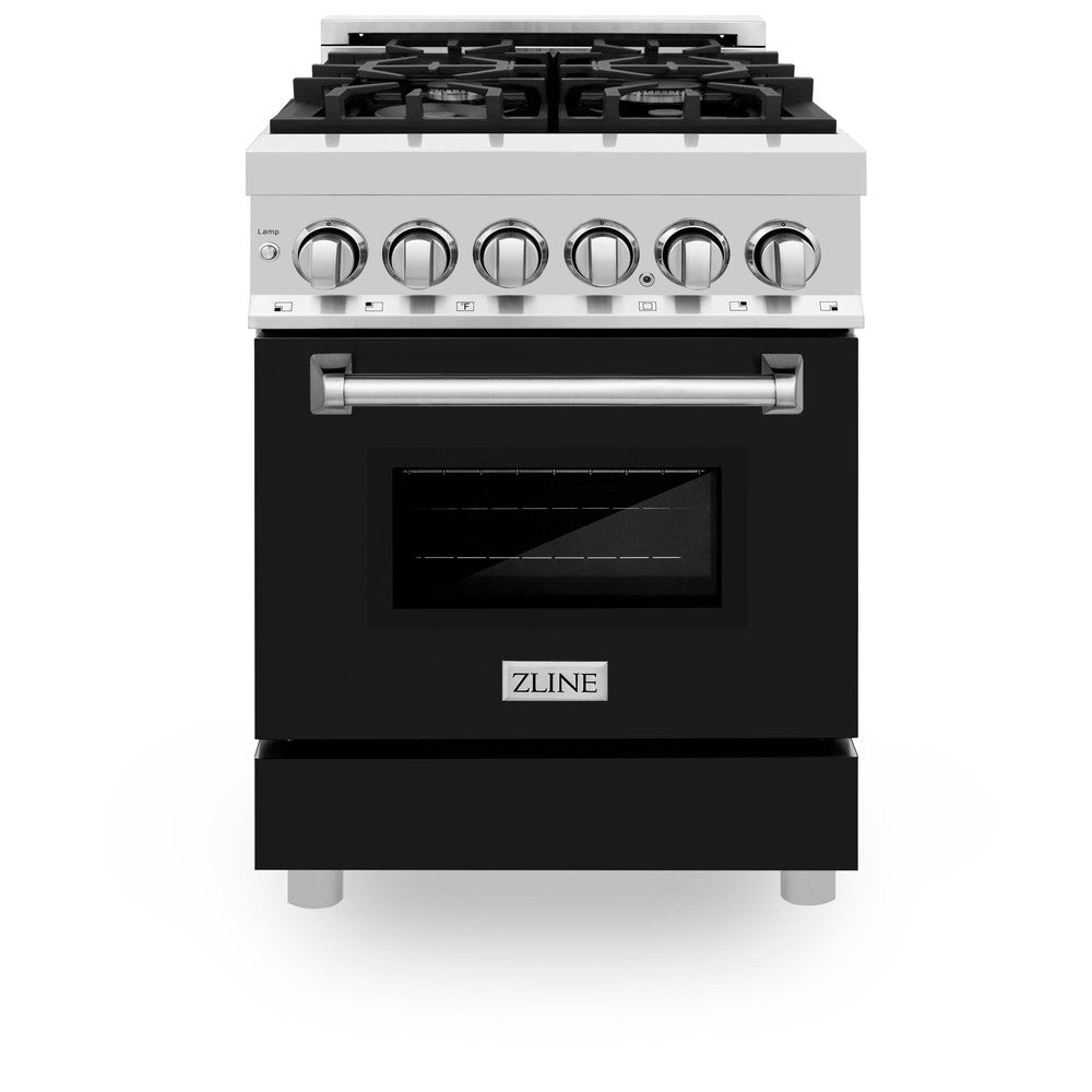 ZLINE Legacy 24-inch range in stainless steel with black matte door RA-BLM-24, front view