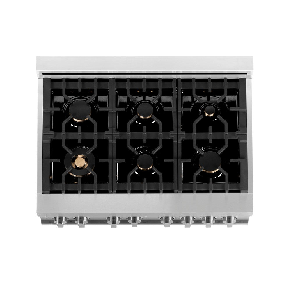 ZLINE Legacy 36-inch range in stainless steel RA-BR-36, from above