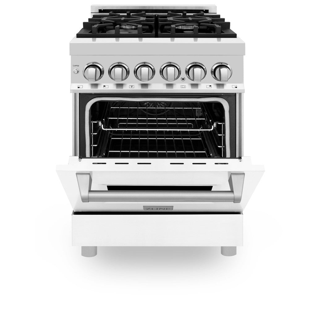 ZLINE Legacy 24-inch range in stainless steel with white matte door RA-WM-24, front view