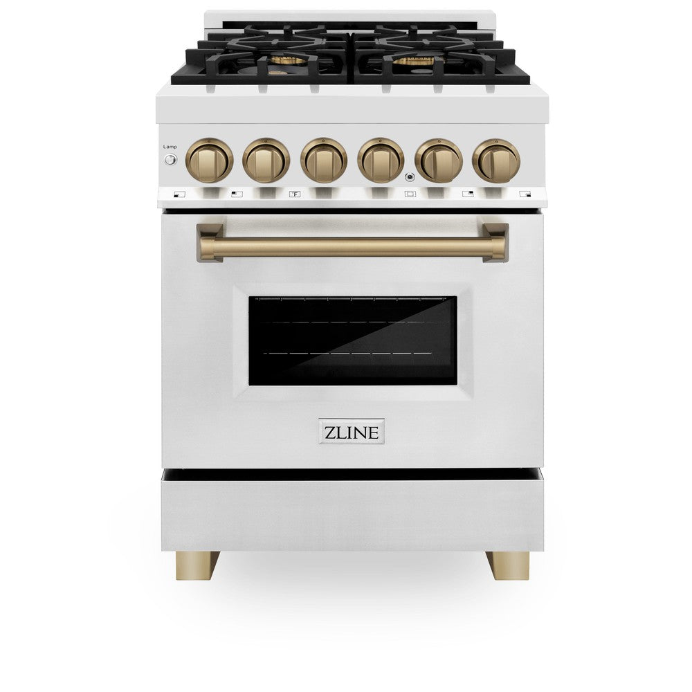 ZLINE Autograph Edition Legacy 24-inch range in stainless steel and champagne bronze accents RAZ-24-CB, front view