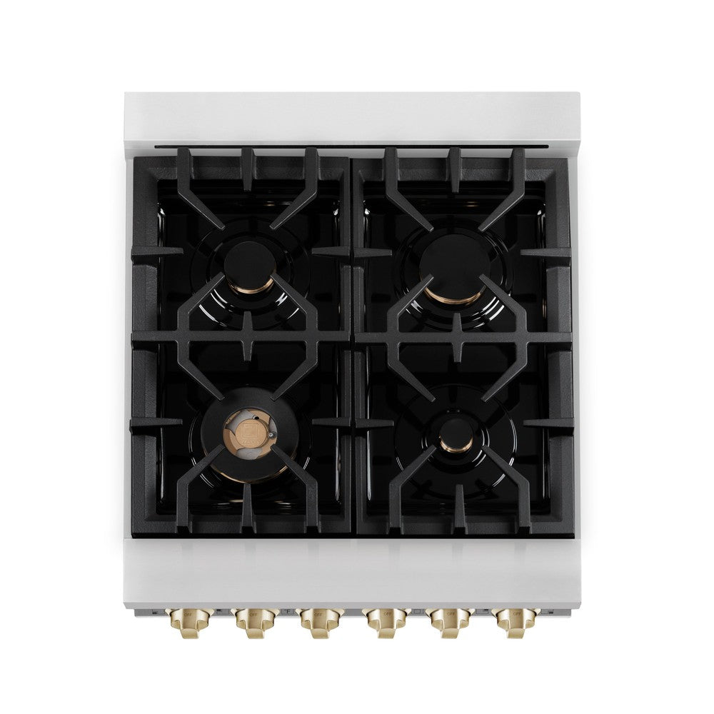 ZLINE Autograph Edition Legacy 24-inch range in stainless steel and polished gold accents RAZ-24-G, from above