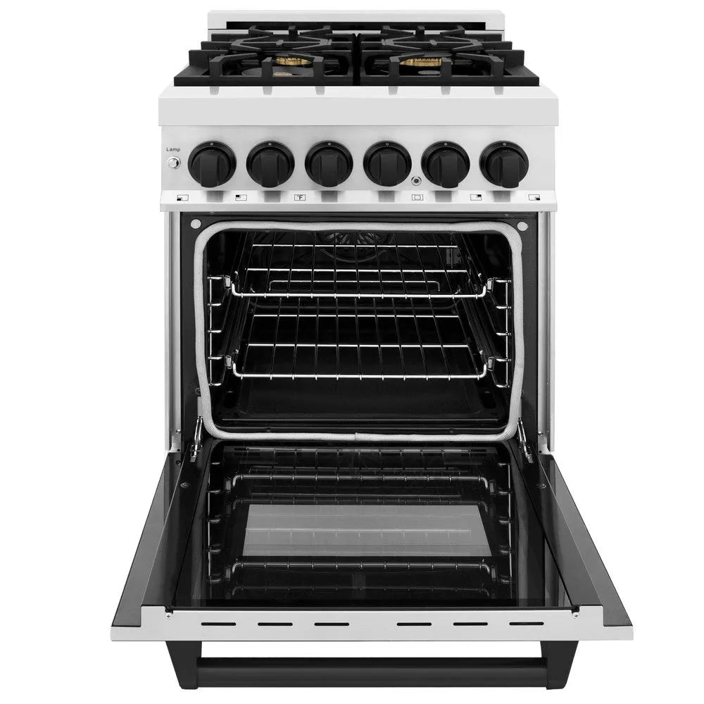 ZLINE Autograph Edition Legacy 24-inch range in stainless steel and matte black accents RAZ-24-MB, front view
