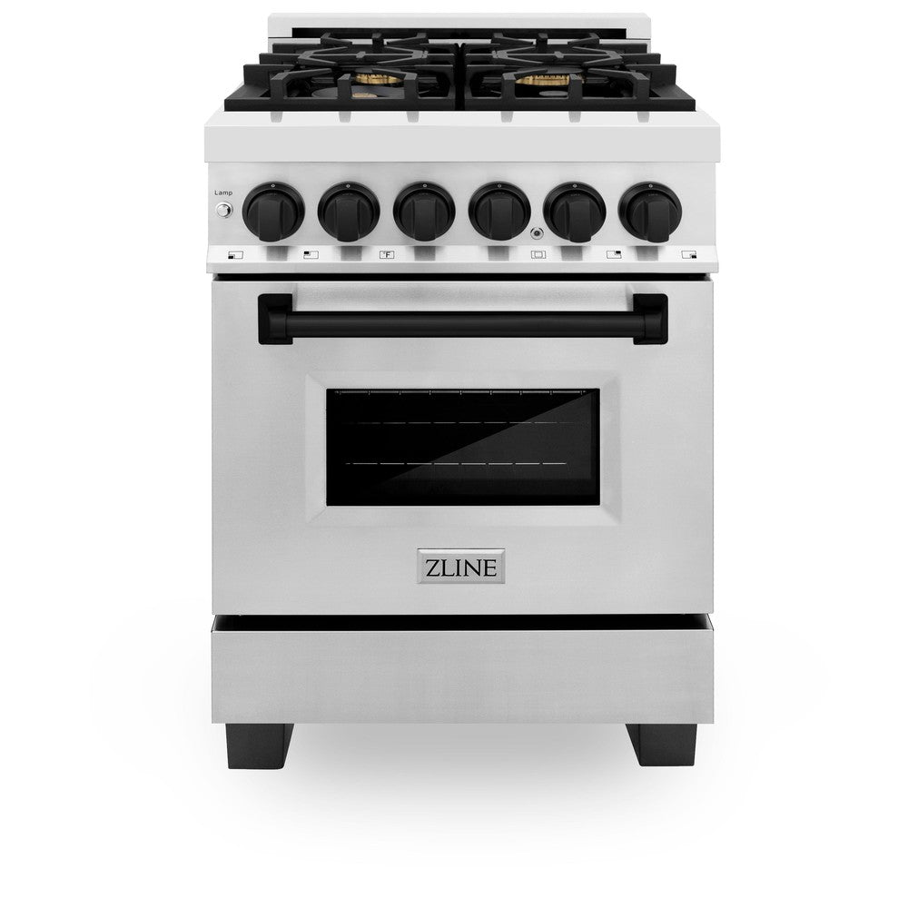 ZLINE Autograph Edition Legacy 24-inch range in stainless steel and matte black accents RAZ-24-MB, front view